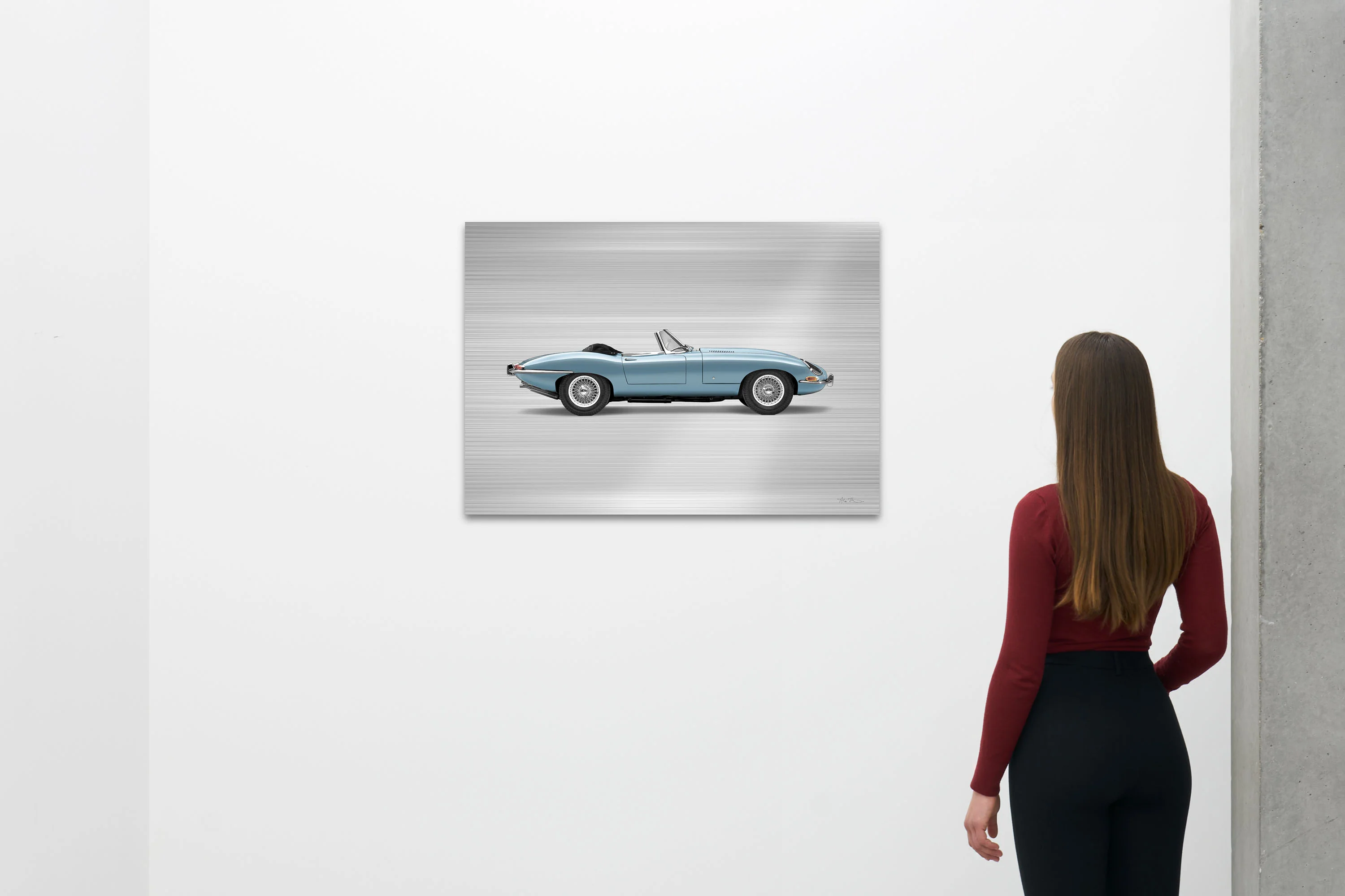 Jaguar E-type Series 1 Roadster - 85cm Half Tone Flat Bed Print - Side View - Image 3