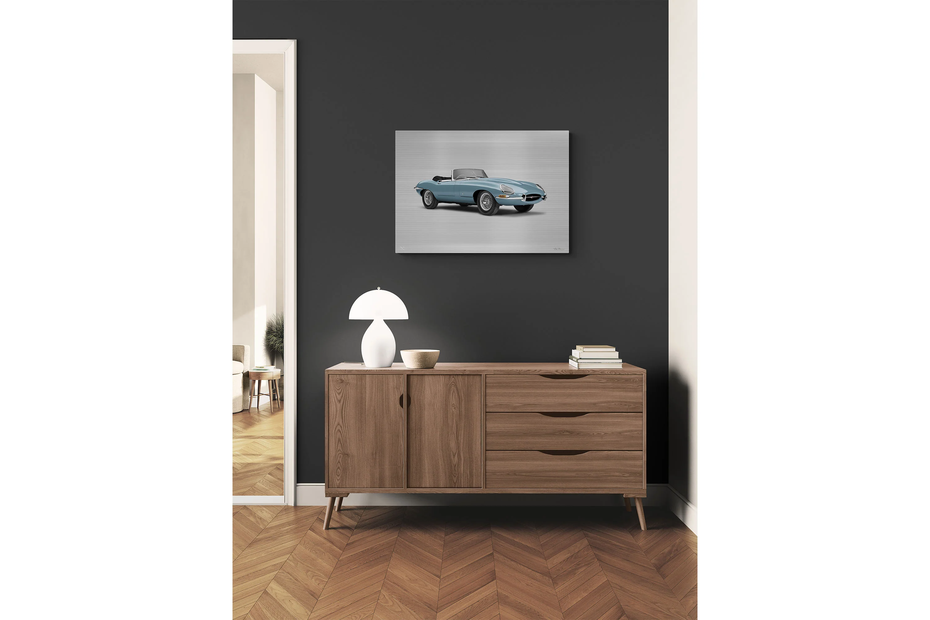 Jaguar E-type Series 1 Roadster - 85cm Half Tone Flat Bed Print - Three Quarter View - Image 5