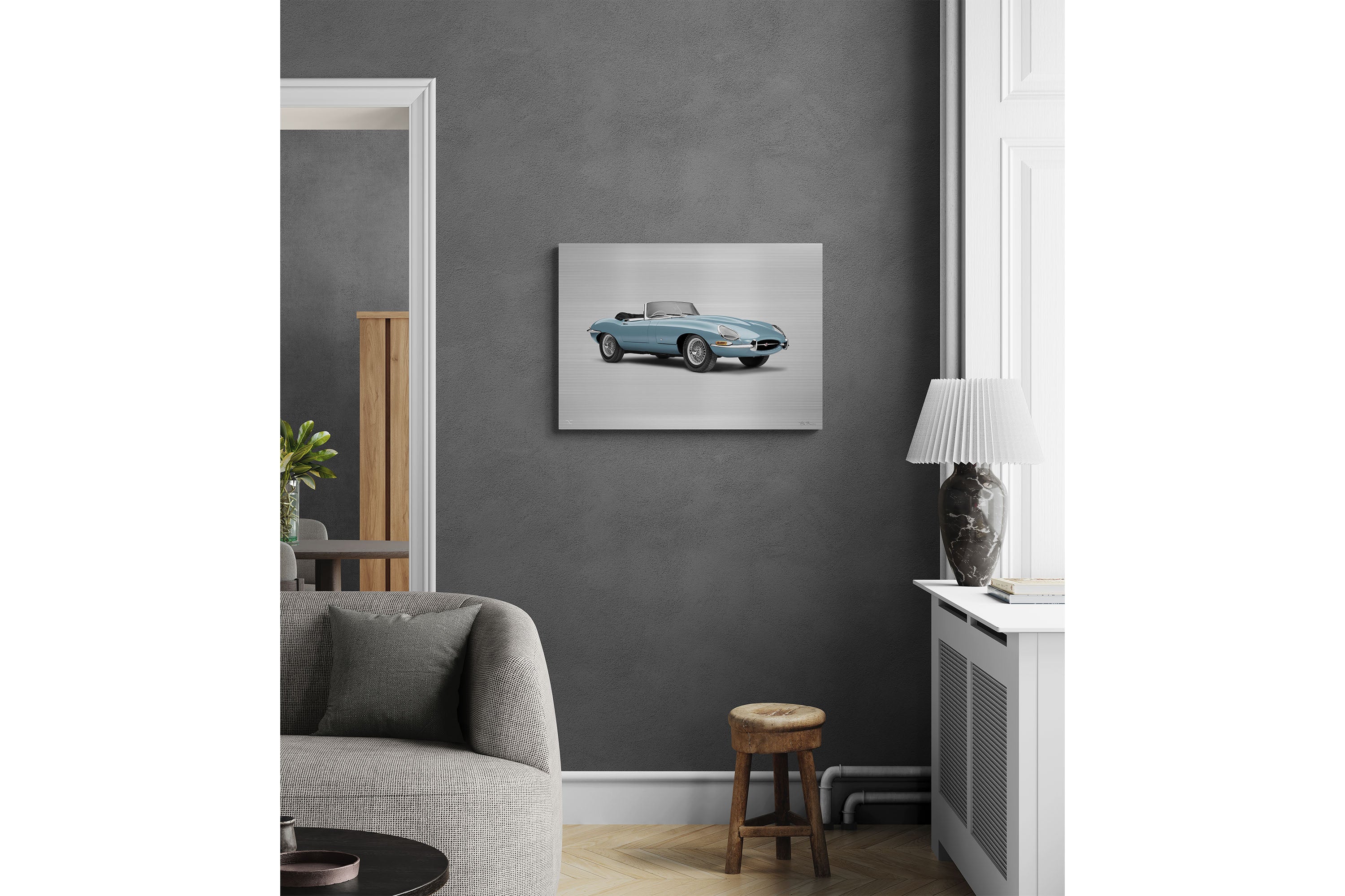 Jaguar E-type Series 1 Roadster - 85cm Half Tone Flat Bed Print - Three Quarter View - Image 7